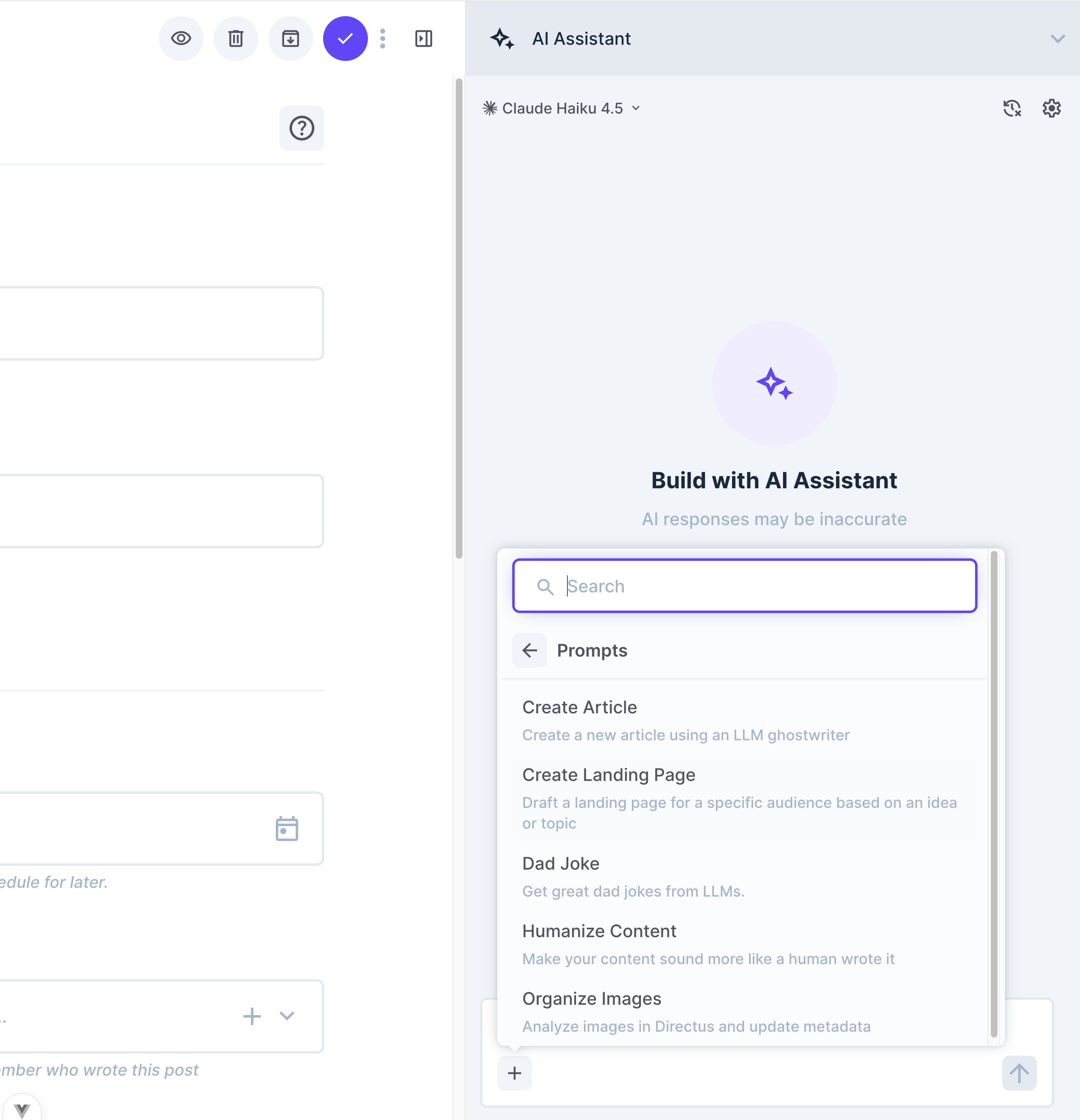 Prompts list in context menu